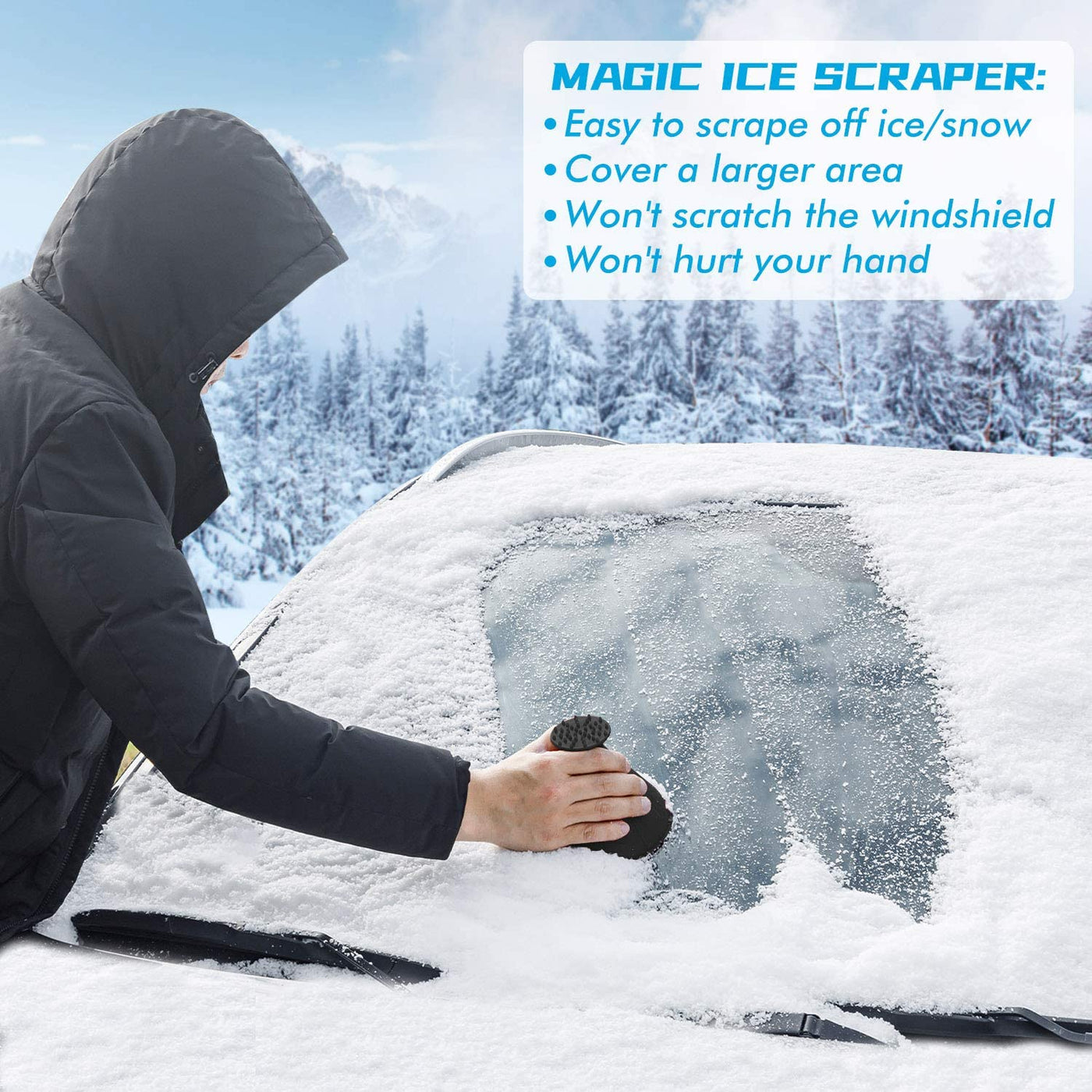 4Pack Round Ice Scrapers for Car Windshield, Snow Brush Magical